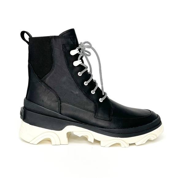 Sorel Brex Ankle Boots Womens Size 10.5 Leather Waterproof Black White New NWT - Picture 2 of 10